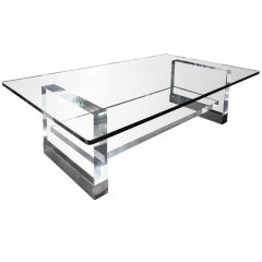 Substantial Lucite and Glass Coffee Table