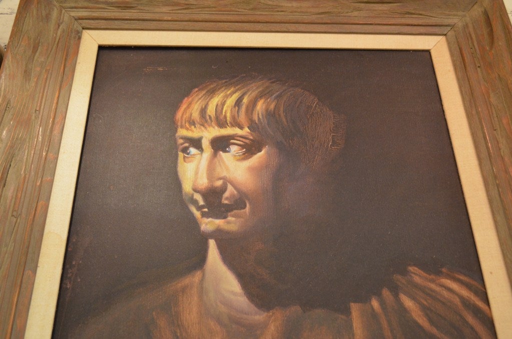 A Midcentury portrait of the Emperor Trajan. Signed Sanickus 4/67. Original frame.