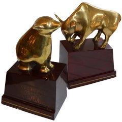 Brass Bull and Bear  Bookends