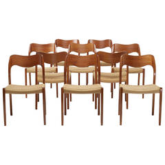Dining Chairs Model 71, Set of Ten by Niels O. Møller for J. L. Moller