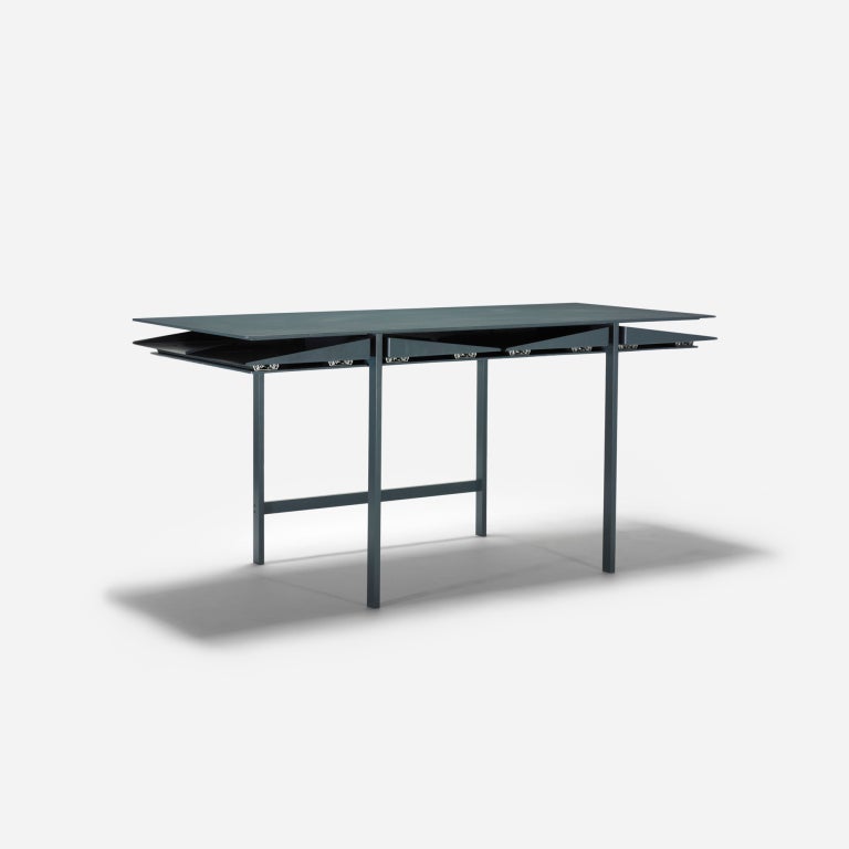 This form was originally commissioned by Christy MacLear while she was the Executive Director of the Philip Johnson Glass House in New Canaan, Connecticut. The Folia desk features four sliding divided trays.