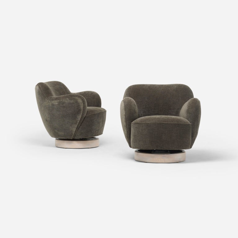 Upholstery Barrel swivel chairs, pair by Vladimir Kagan