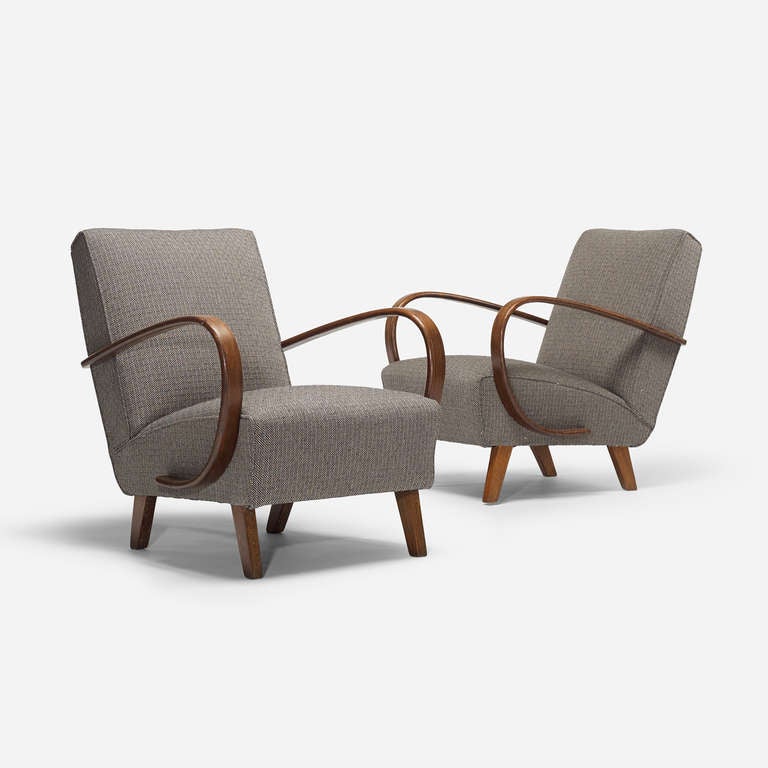 Czech Lounge Chairs, Pair by Jindrich Halabala for UP Závody Brno