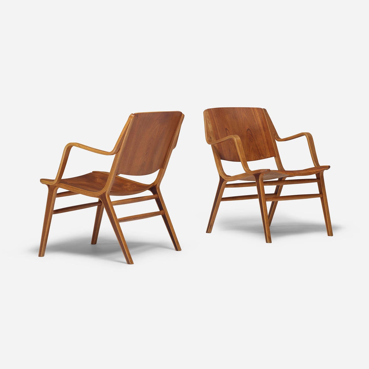 AX chairs model 6020, pair by Peter Hvidt & Orla Mølgaard Nielsen for Fritz Hansen.

Signed with stamped manufacturer's mark to underside of each: [FH].