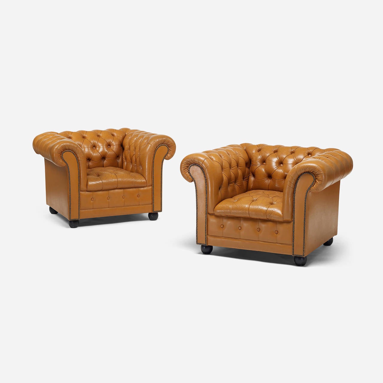Lacquered Pair of Chesterfield Lounge Chairs