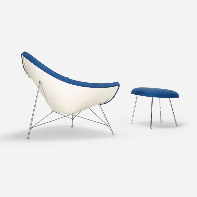 Ottoman measures: 23.5 w x 19 d x 16 h inches. The Coconut chair by George Nelson & Associates is among the most unforgettable and enduring designs of the 20th century. The inspiration for the chair was two-fold: one source, the coconut husk, and