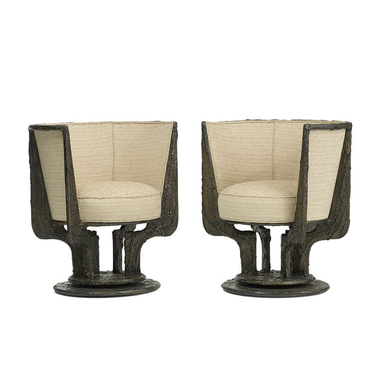 Sculpted Metal Lounge Chairs, Pair by Paul Evans for Paul Evans Studio For Sale