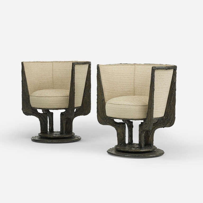 American Sculpted Metal Lounge Chairs, Pair by Paul Evans for Paul Evans Studio For Sale
