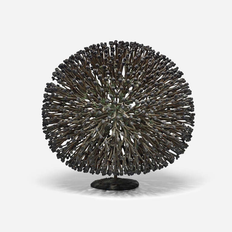 A welded copper and bronze sculpture by American artist and designer Harry Bertoia.