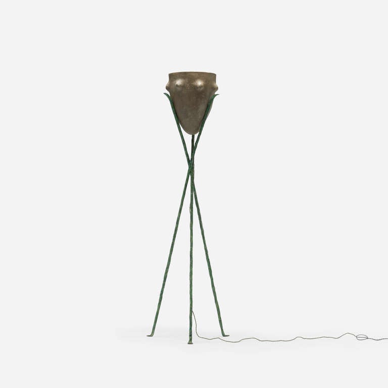 Tripode floor lamp from the Barbarian series by Elizabeth Garouste and Mattia Bonetti. Cast signature to shade and foot: [G.B.].