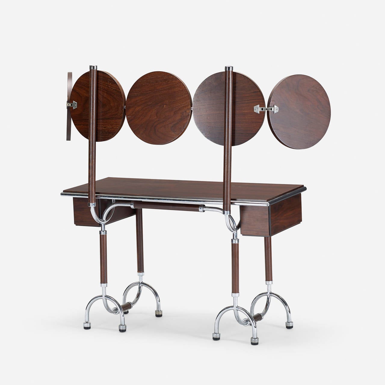 Vanity features pivoting central mirror, two fixed mirrors and two flanking adjustable mirrors above two drawers.

PROVENANCE - Wright, Modernist 20th Century, 22 May 2005, Lot 138 | Important private collection

LITERATURE - Gabetti e Isola