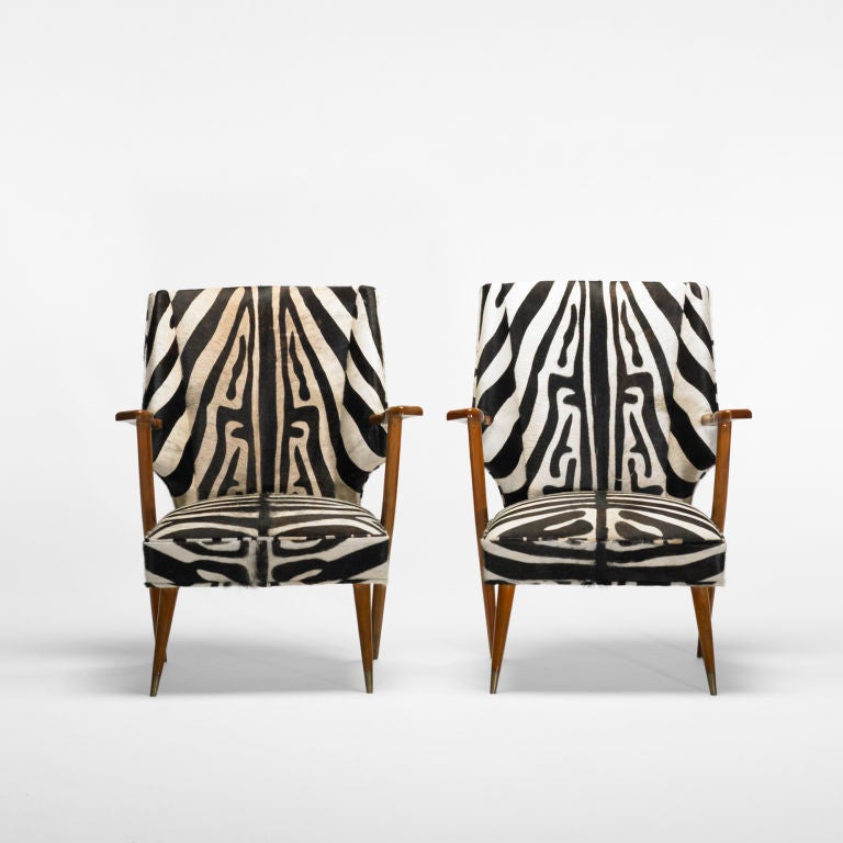 Brass Italian lounge chairs, pair