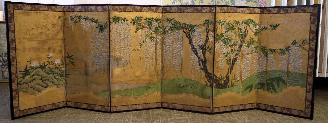 Japanese Screen with Wisteria Tree