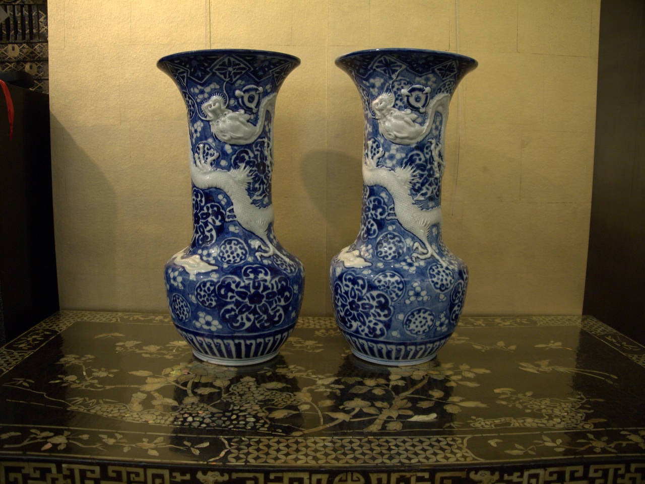 Pair of Japanese Vases with Dragons 1