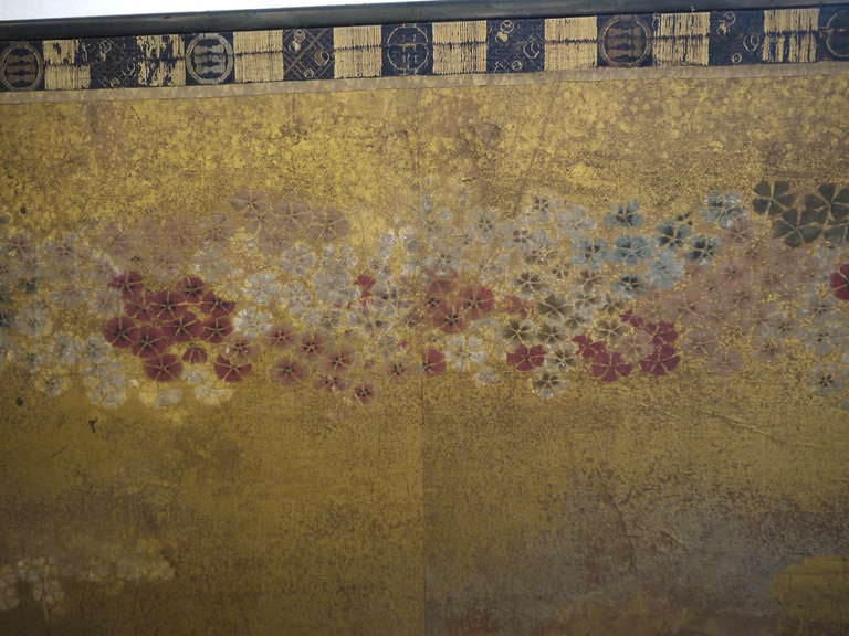 Wood Two Panel Japanese Screen with Gold Clouds
