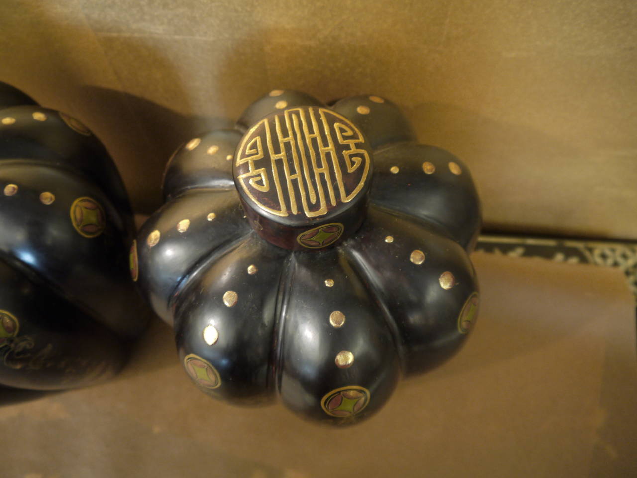 Black Lacquer Chinese Melon Form Vases In Good Condition In New York, NY