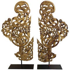 Pair Of Large Thai Carvings, On Stands