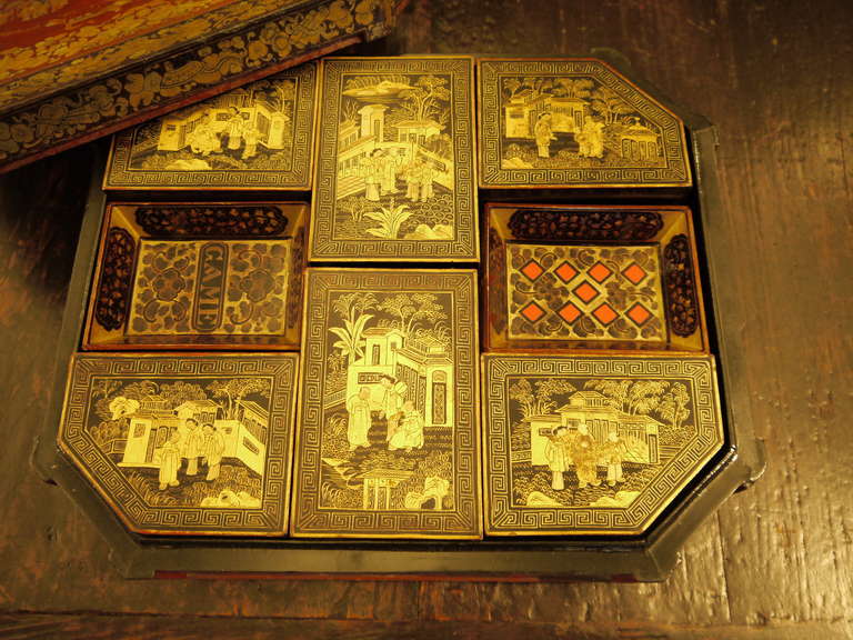 Wood Chinoiserie Lacquer Box