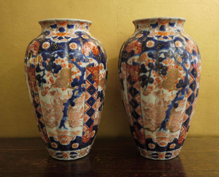 Pair of Fluted Imari Vases at 1stDibs