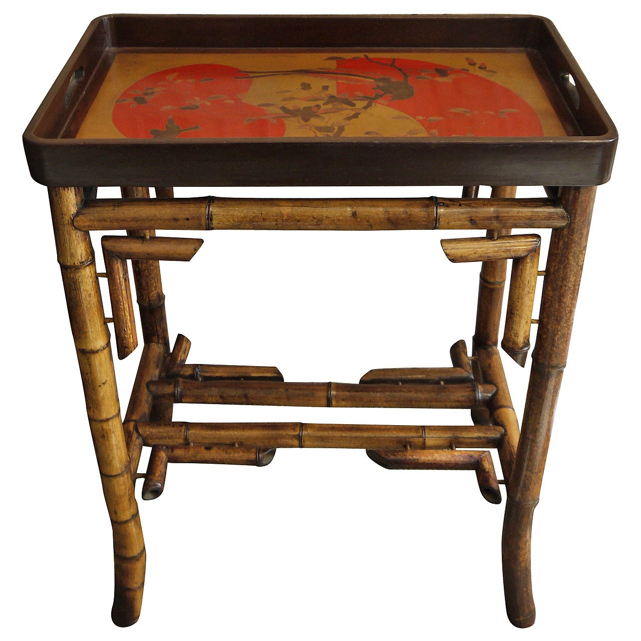 Japanese Lacquer Tray Table with Bamboo Base For Sale