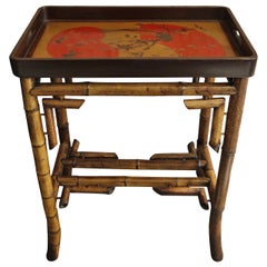 Japanese Lacquer Tray Table with Bamboo Base