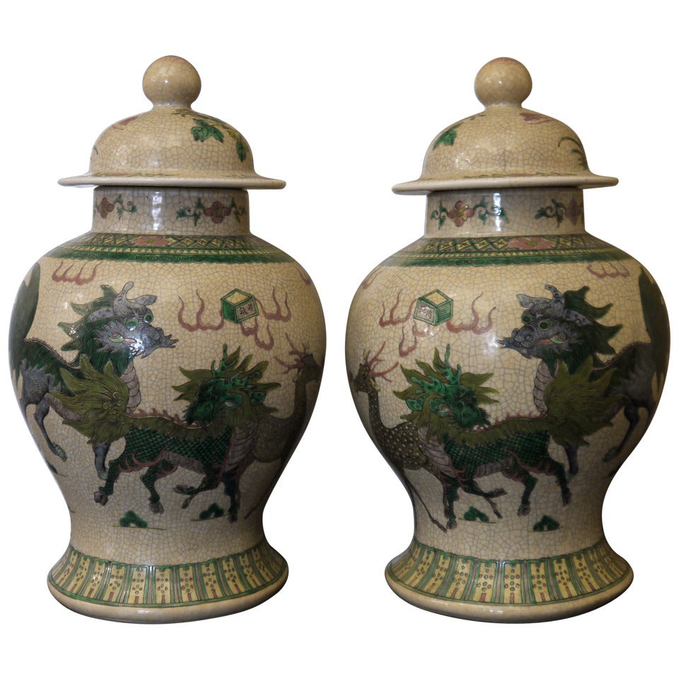 Large Pair of Chinese Temple Jars