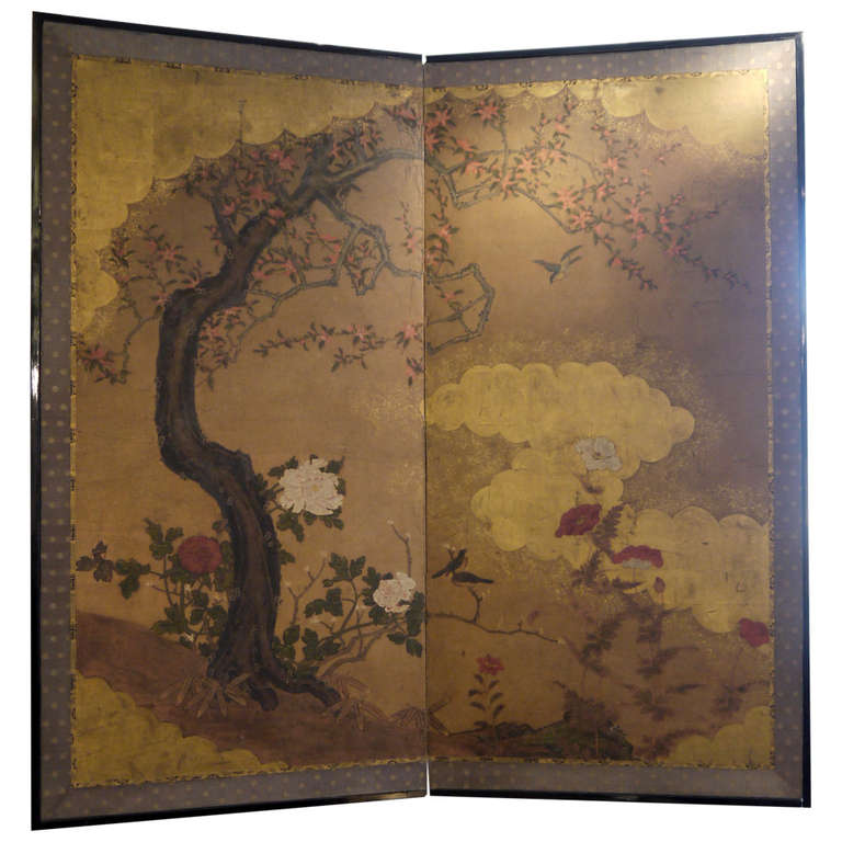 Large Two-Panel 19th Century Japanese Screen