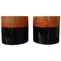 Pair of Bold Japanese Lacquered Hibachi