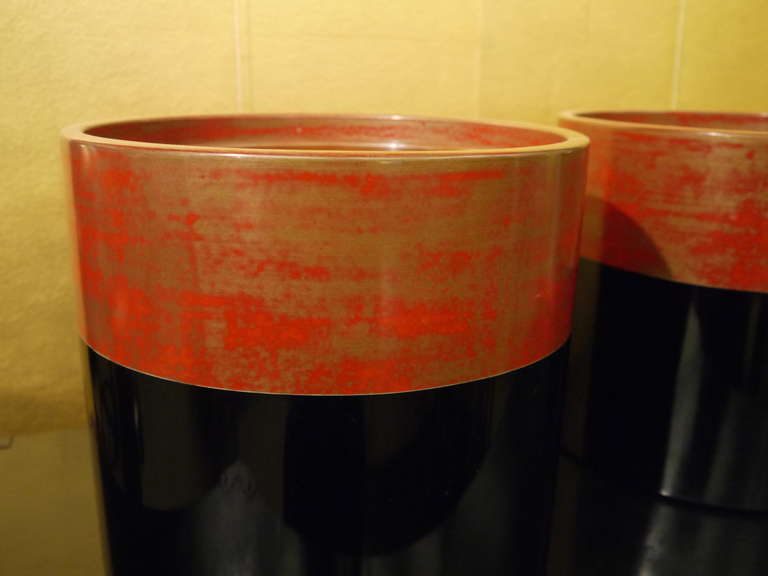 Copper Pair of Bold Japanese Lacquered Hibachi
