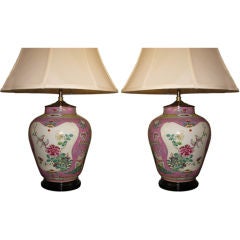 Pair of Chinese Famille Rose Lamps