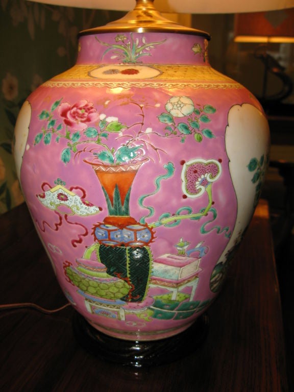 19th Century Pair of Chinese Famille Rose Lamps