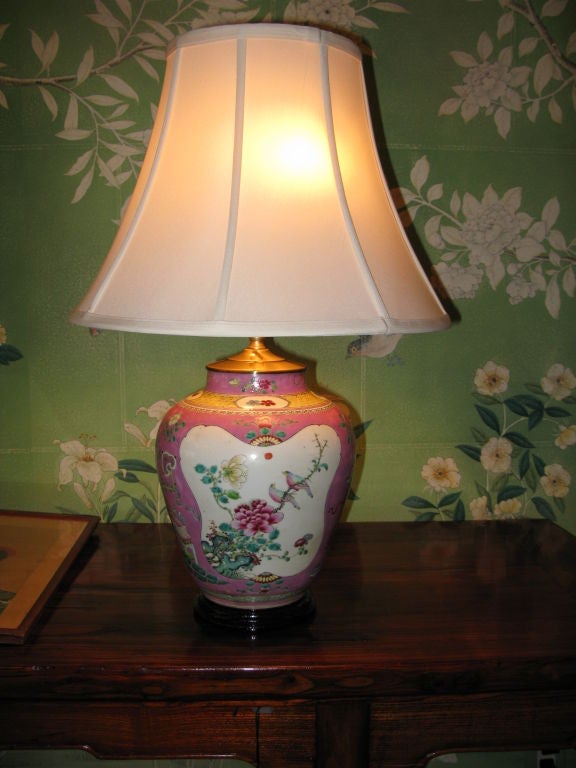 Pair of Chinese Famille Rose Lamps 3