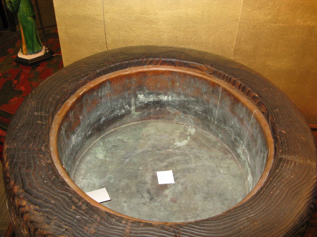 Inlay Huge Antique Japanese Wooden Hibachi