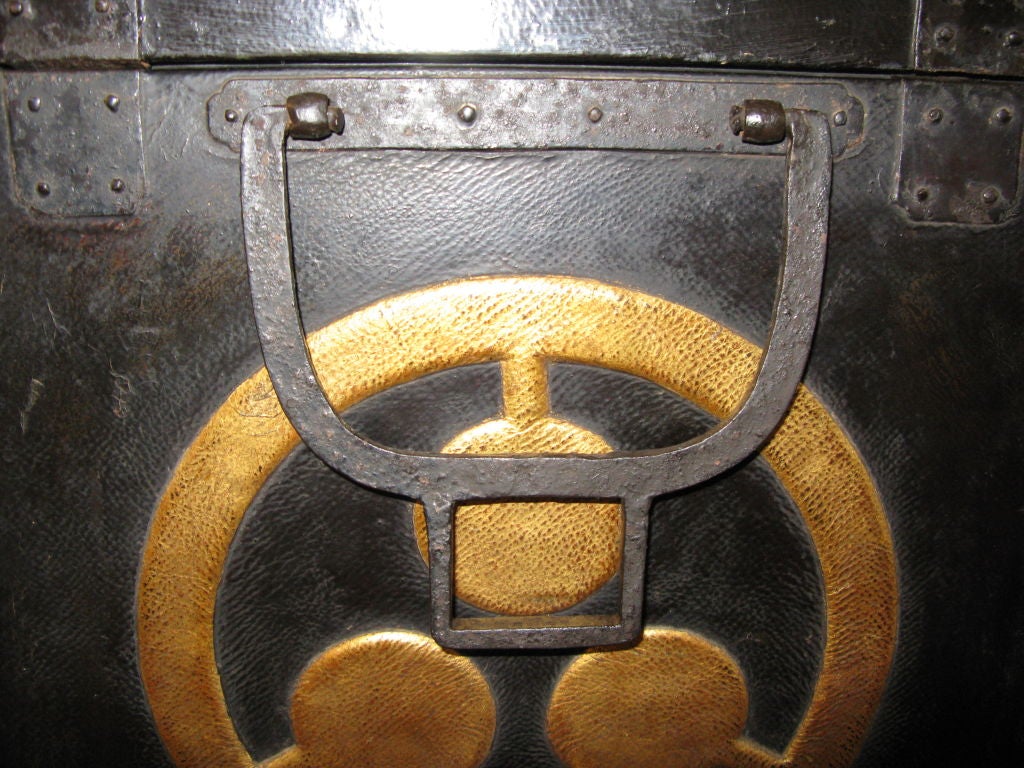 19th Century Antique Japanese Samurai armor box with crests