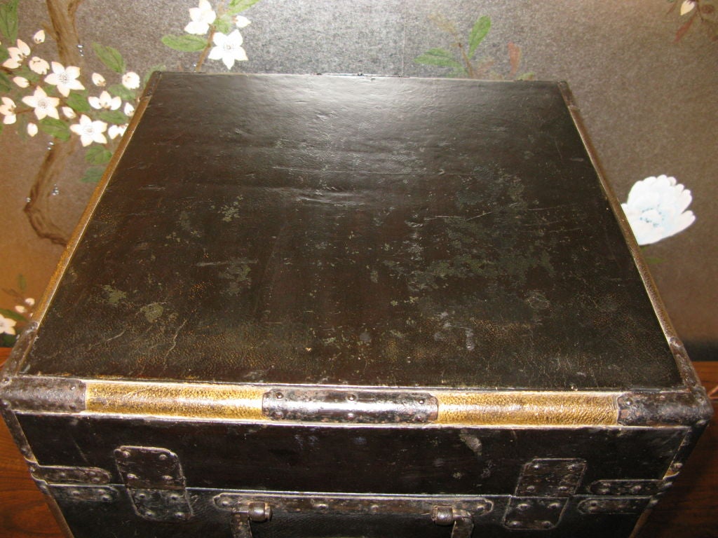 Wood Antique Japanese Samurai armor box with crests