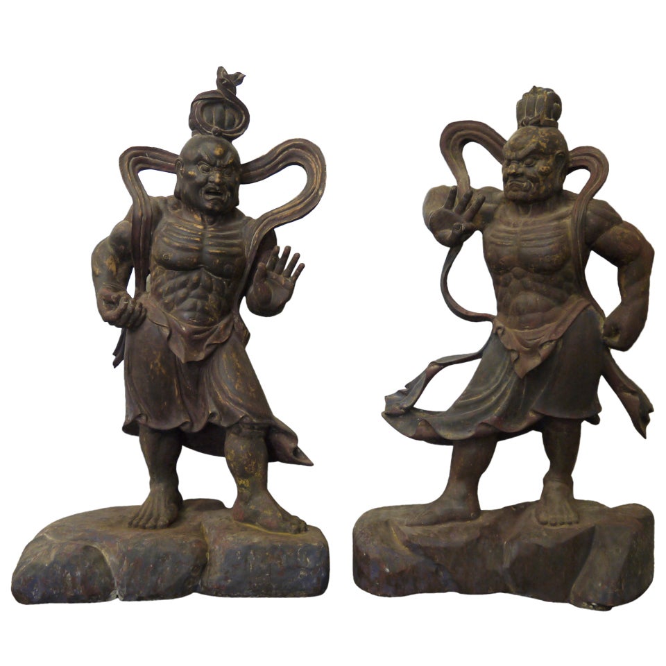 Large Pair of Japanese Guardian Figures For Sale