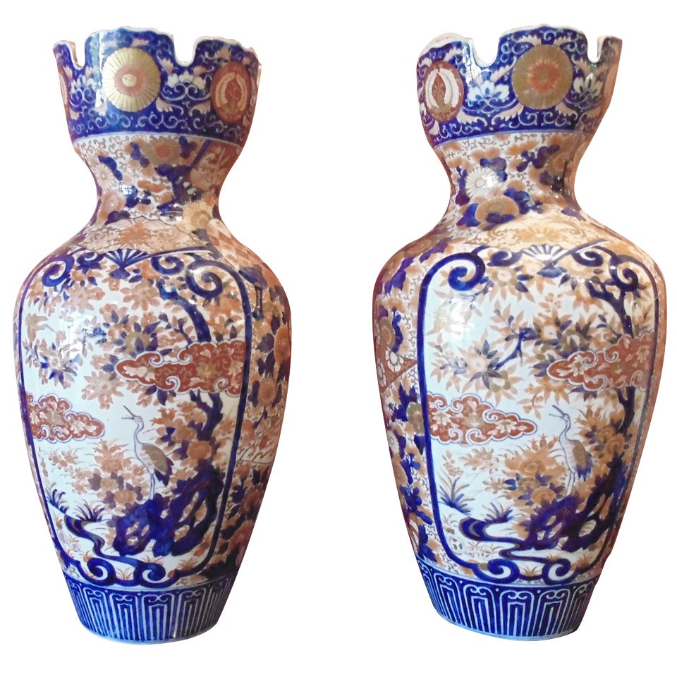 Pair of Massive Imari Vases For Sale