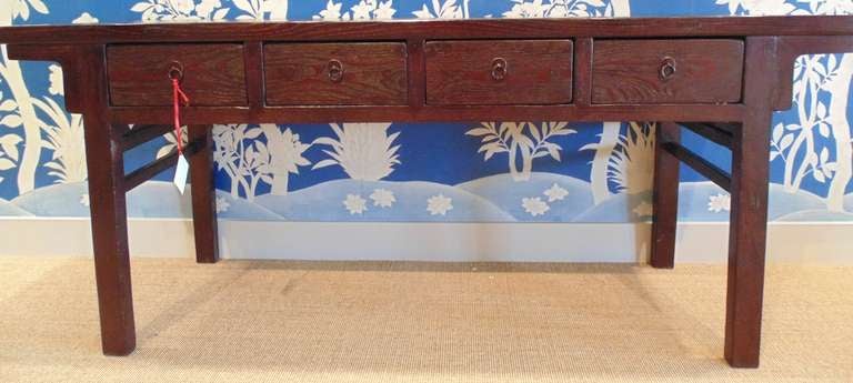 19th century Chinese console table with four drawers in apron, and simple hardware.