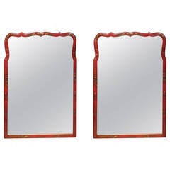 Pair of Red Lacquer Chinoiserie Mirrors