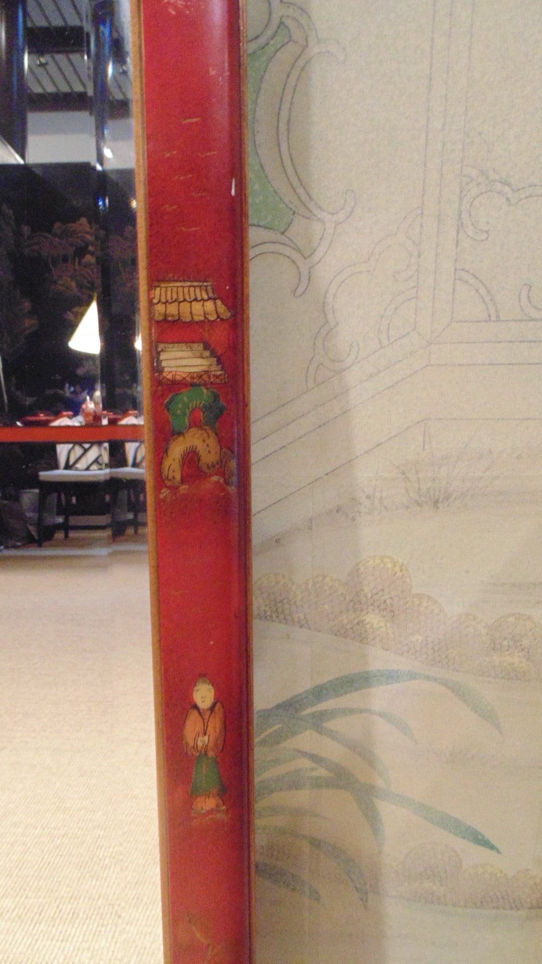 Pair of Red Lacquer Chinoiserie Mirrors In Good Condition In New York, NY
