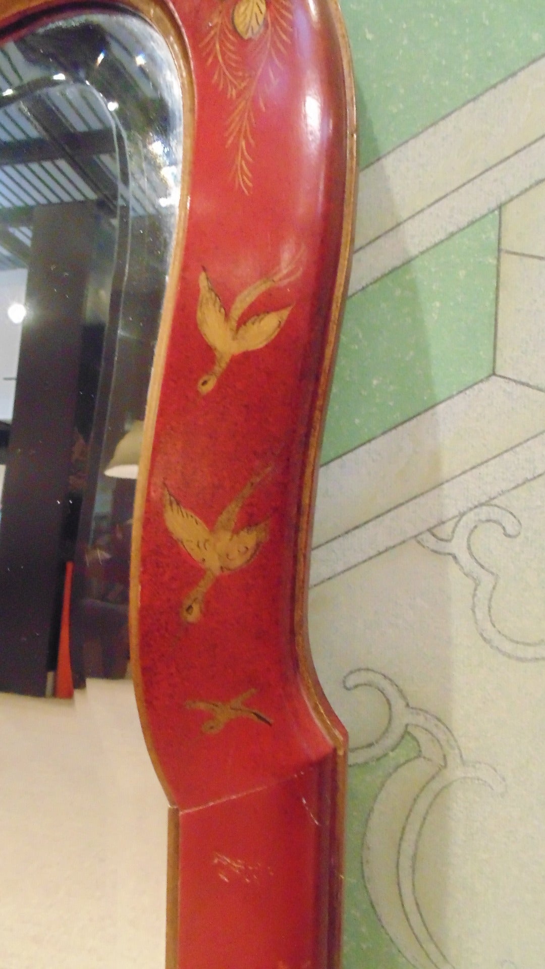 Pair of Red Lacquer Chinoiserie Mirrors 1