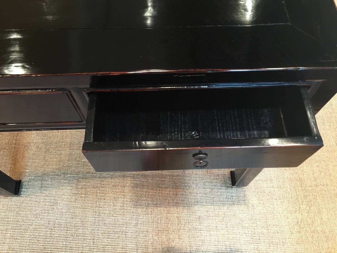 Wood Pair of Chinese Black Lacquer Consoles
