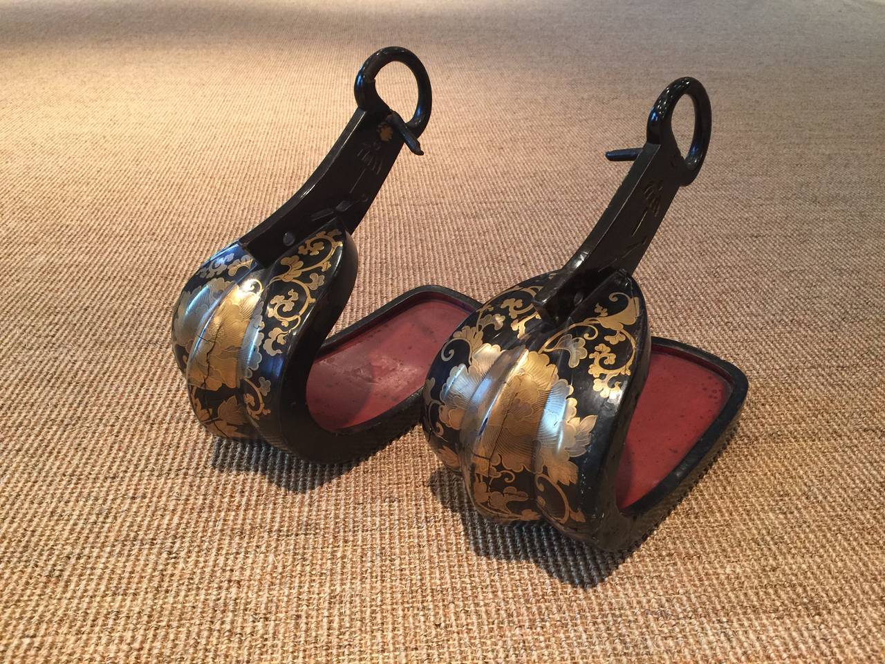 Japanese Pair of Samurai Lacquered Abumi 'Stirrups'