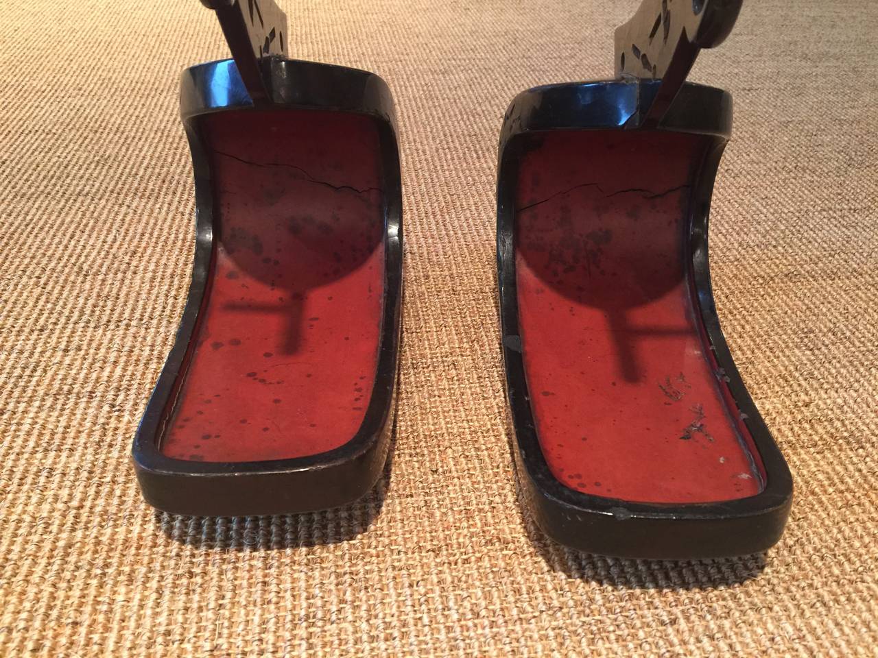 19th Century Pair of Samurai Lacquered Abumi 'Stirrups'