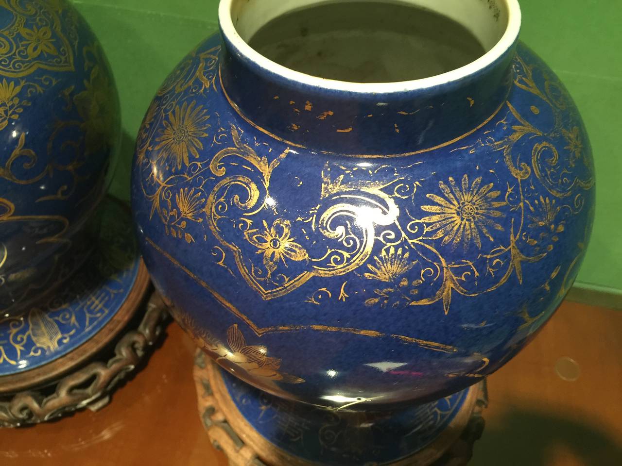 Pair of Chinese 19th Century Cobalt Temple Jars In Good Condition For Sale In New York, NY