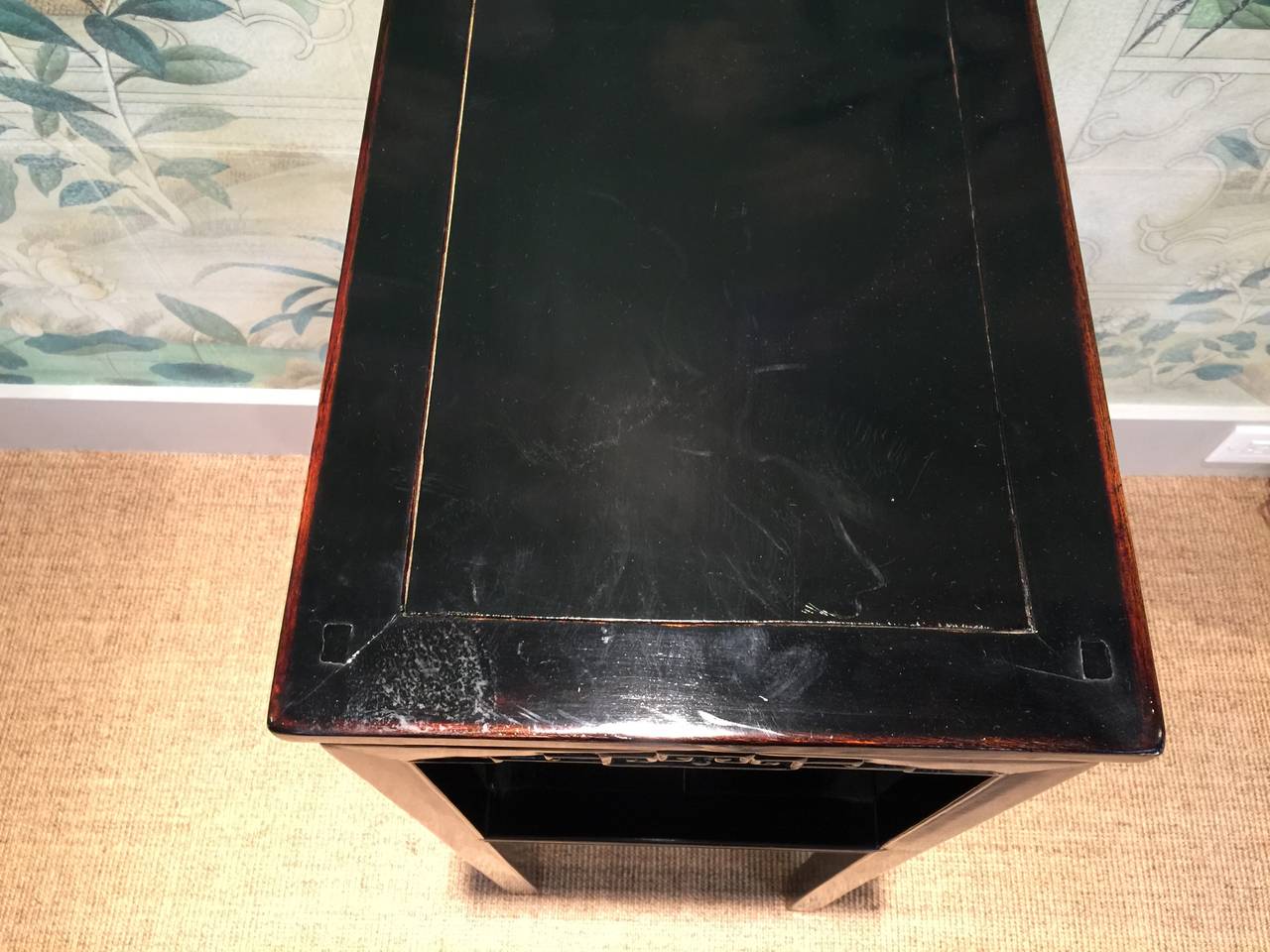 Wood Chinese Black Lacquer Pedestal Tables