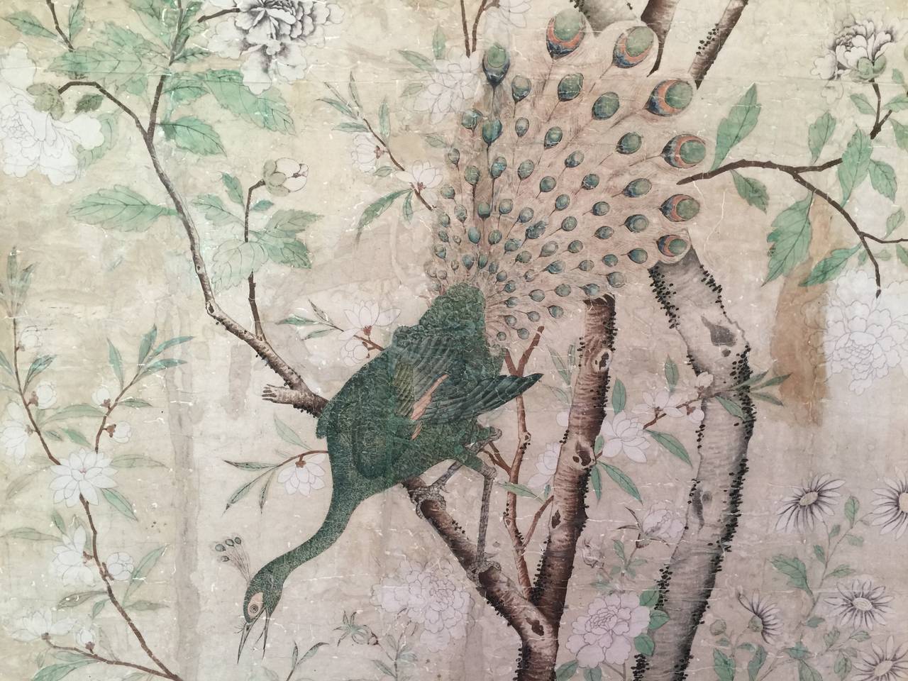 Hand-Painted Framed 18th Century Chinese Wallpaper Panel For Sale