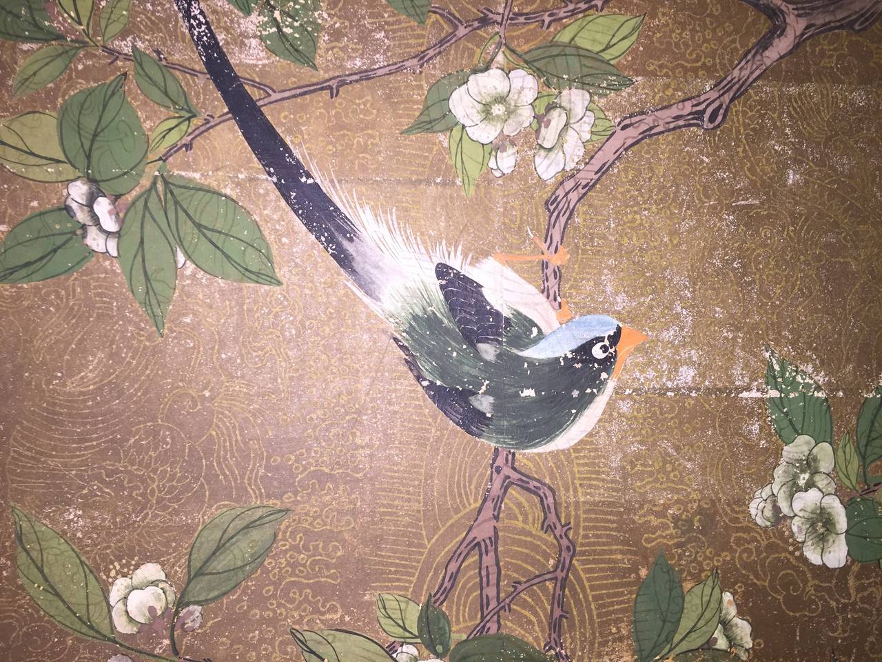 Three Panel Screen with Vintage Gracie Wallpaper, circa 1940s