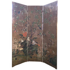 Three Panel Screen with Vintage Gracie Wallpaper, circa 1940s