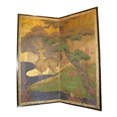 Antique Japanese Screen with Spotted Deer
